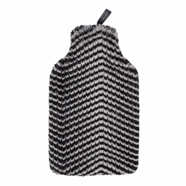 Wärmflasche mit Flauschbezug 2,0 L Schwarz/ Weiß