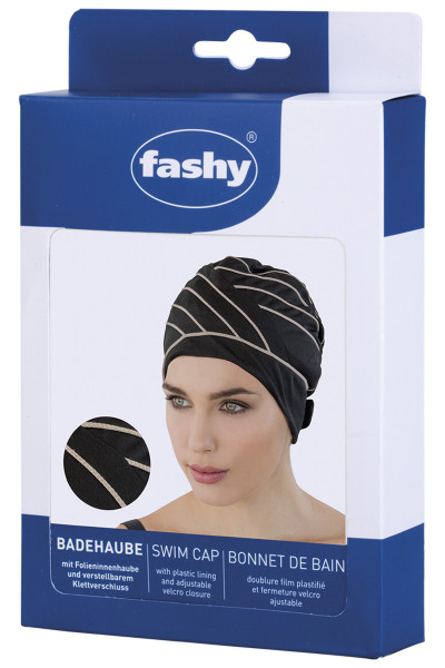 Badehaube Schwarz mit weißen Biesen