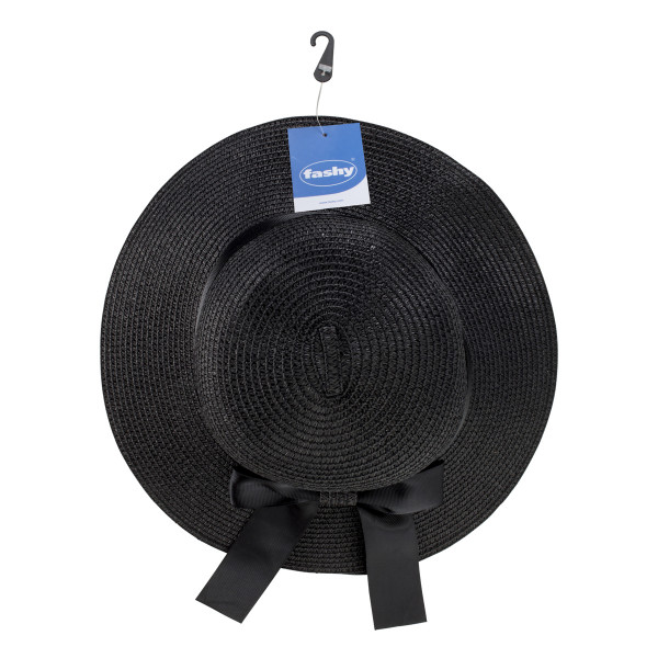 Strohut in schwarz mit schwarzem Band 33 cm Ø