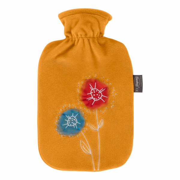 Wärmflasche mit Flauschbezug und Applikation