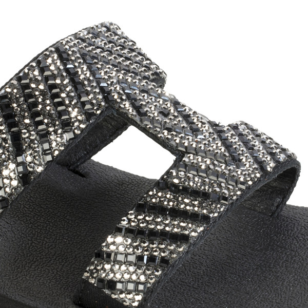 Pantolette Damen mit Absatz schwarz silber