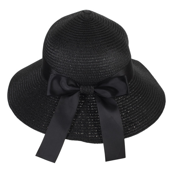 Strohut in schwarz mit schwarzem Band 33 cm Ø